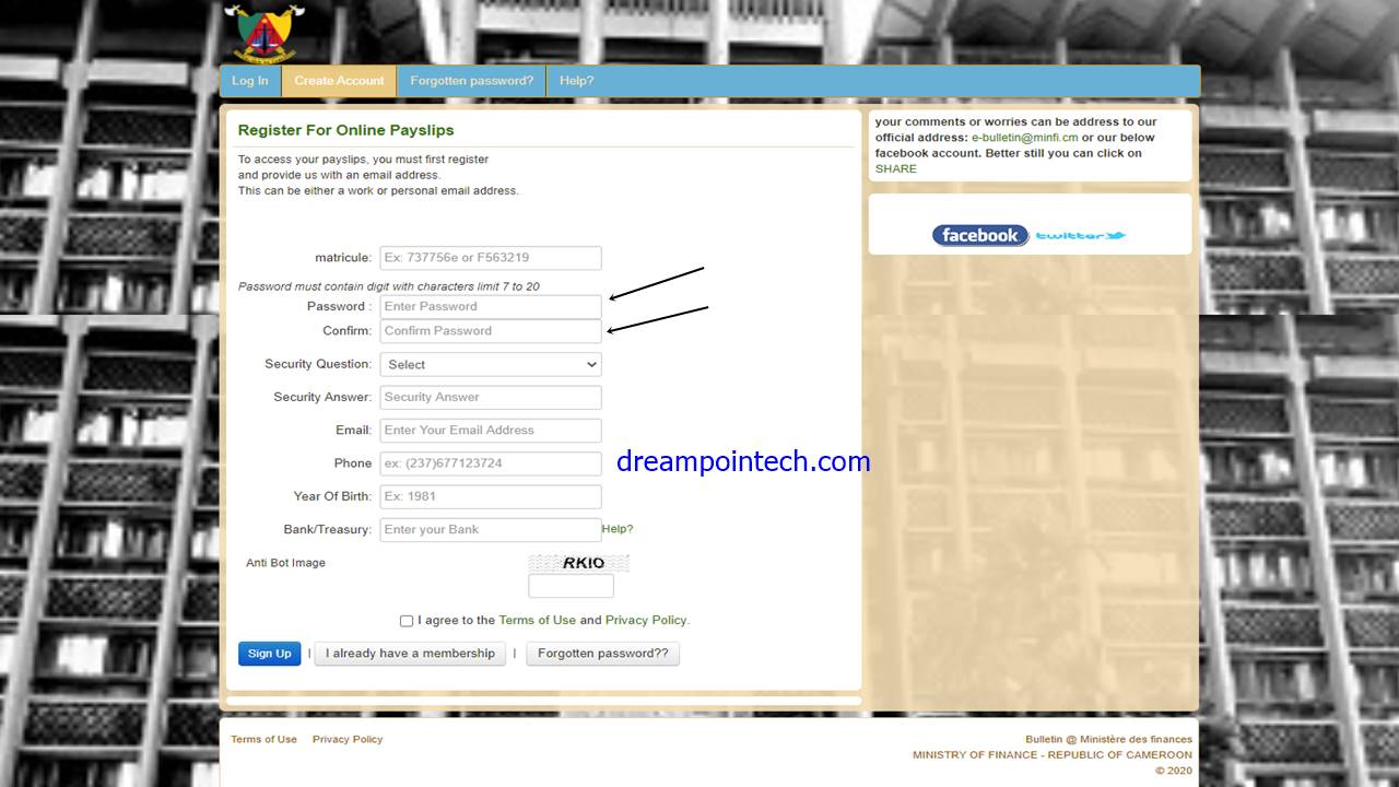 select a password you can easily remember and fill it in.