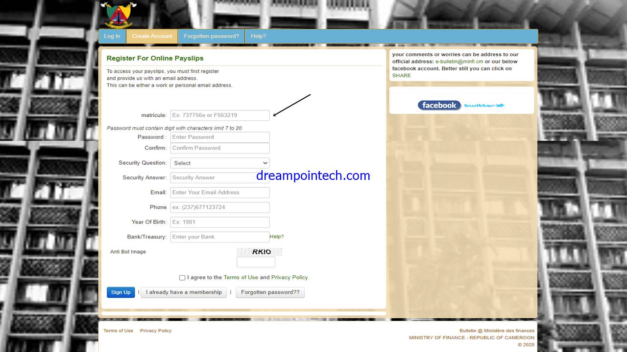 Entrez votre numéro de matricule dans la case prévue à cet effet. Assurez-vous qu'il est dans le bon format.