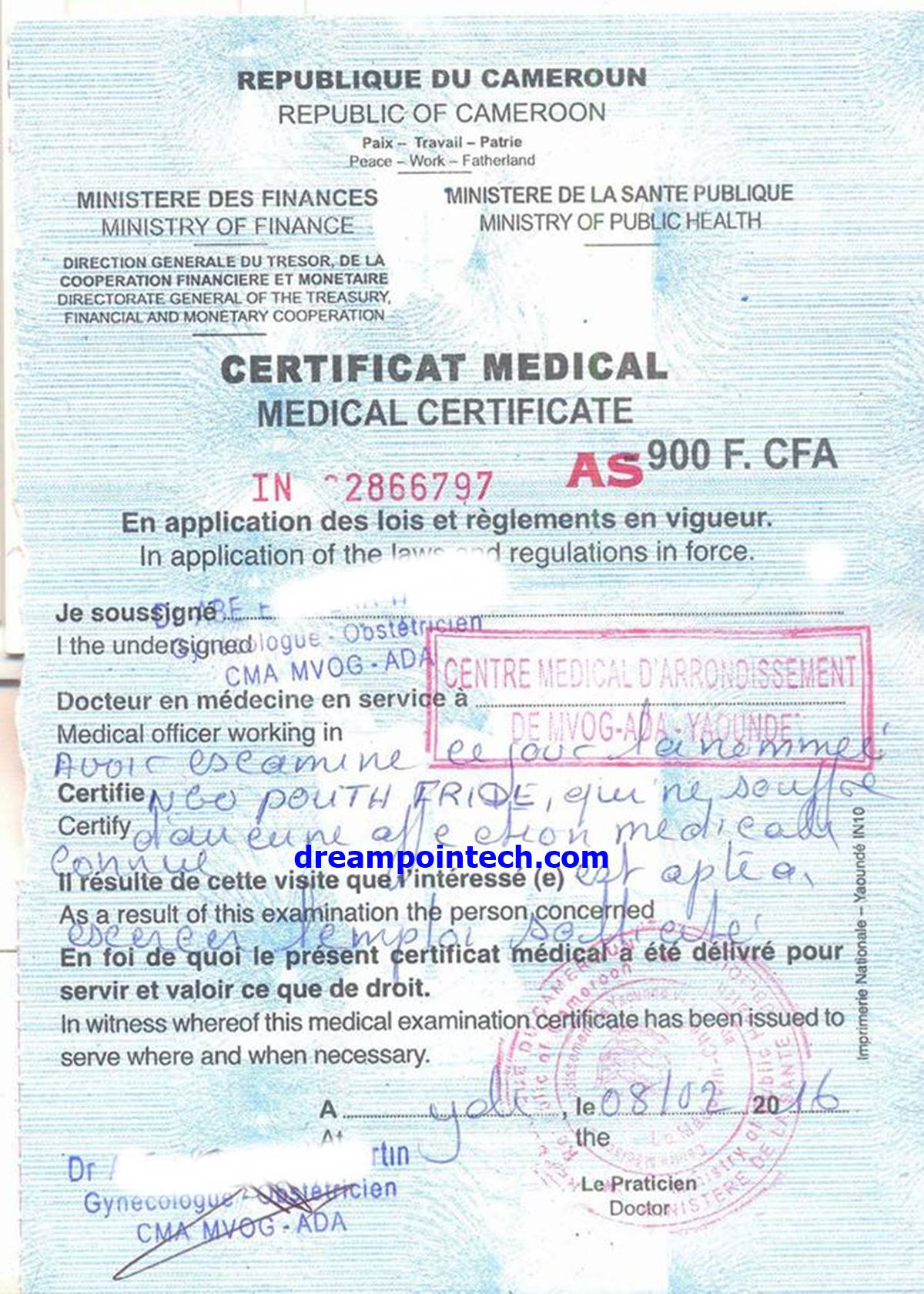  Medical Certificate in Cameroon